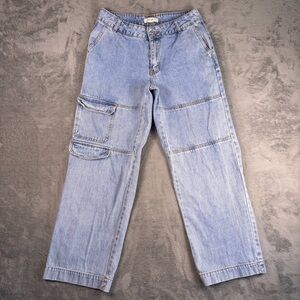 Forever 21 Wide Leg Cargo Jeans Women's 28 Blue Denim Utility Y2K Skater Baggy